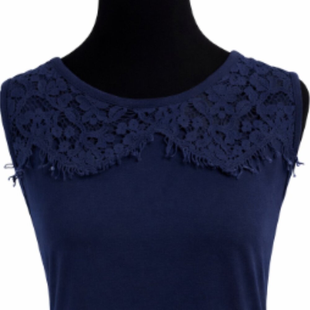 NY&C Navy Sleeveless Lace Top – Size Large